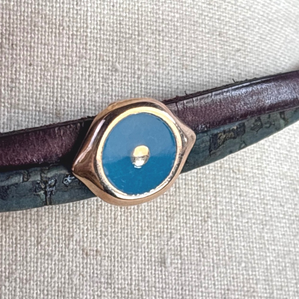 Boho Evil Eye Choker Necklace Leather Cork Teal Burgundy Gold Tone Talisman‎